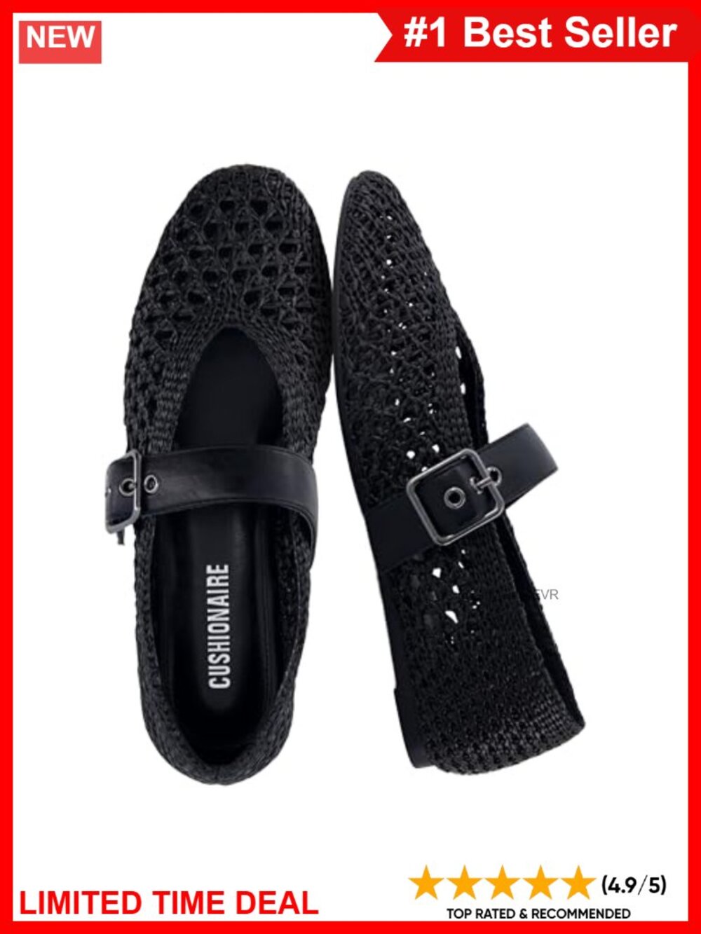 Woven Mary Jane Ballet Flats Memory Foam Cushioned Round Toe Strap
